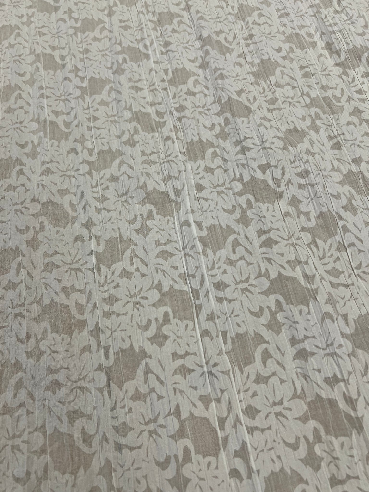 Ivory Floral Crinkled Lightweight Non Stretch Woven Fabric - T9 Fabrics